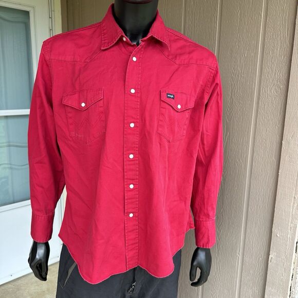 Vintage Wrangler Shirt Mens XL Brush Popper Western Rodeo Pearl Snap Red - Picture 1 of 7